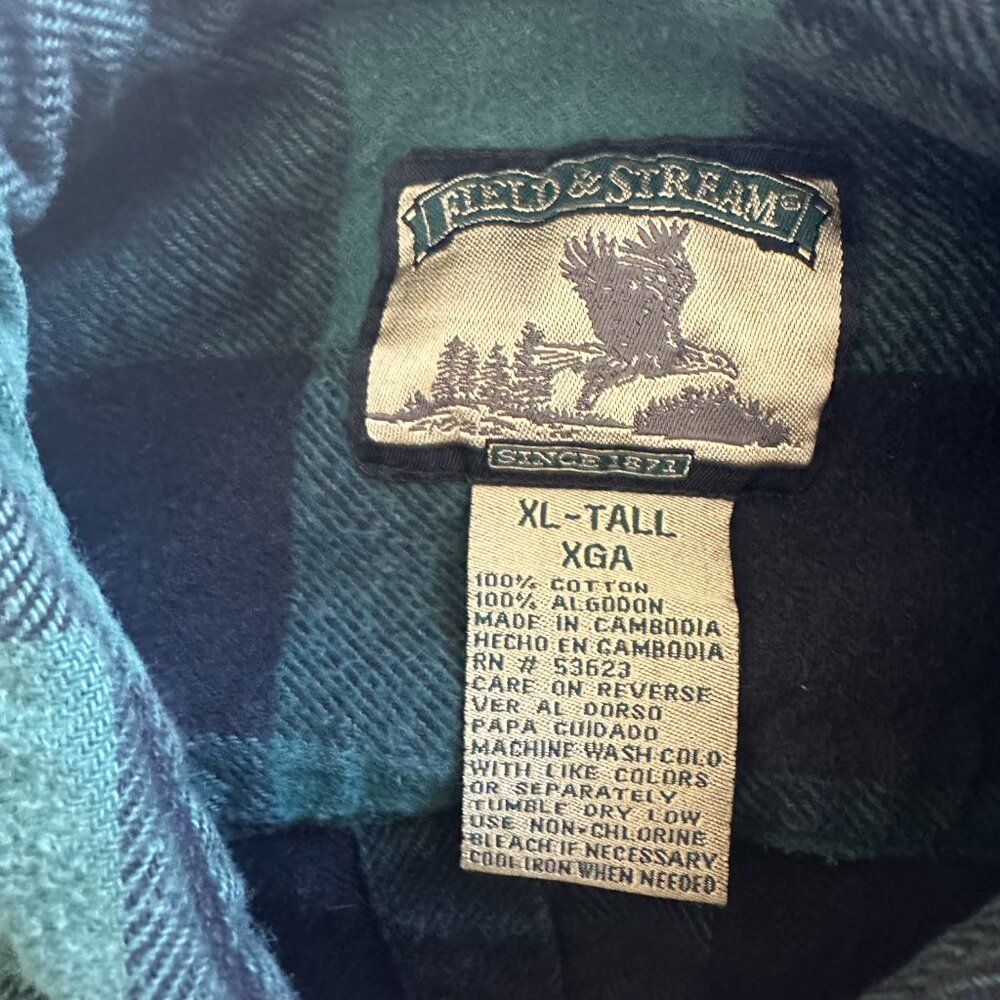 Field & Stream Casual Button Down Mens XL Green Plaid Rugged Flannel Shacket - Picture 3 of 7